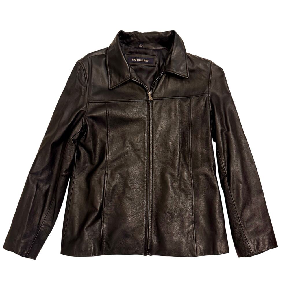Vintage Dockers Leather Jacket Full Zip Black Women's Size XL